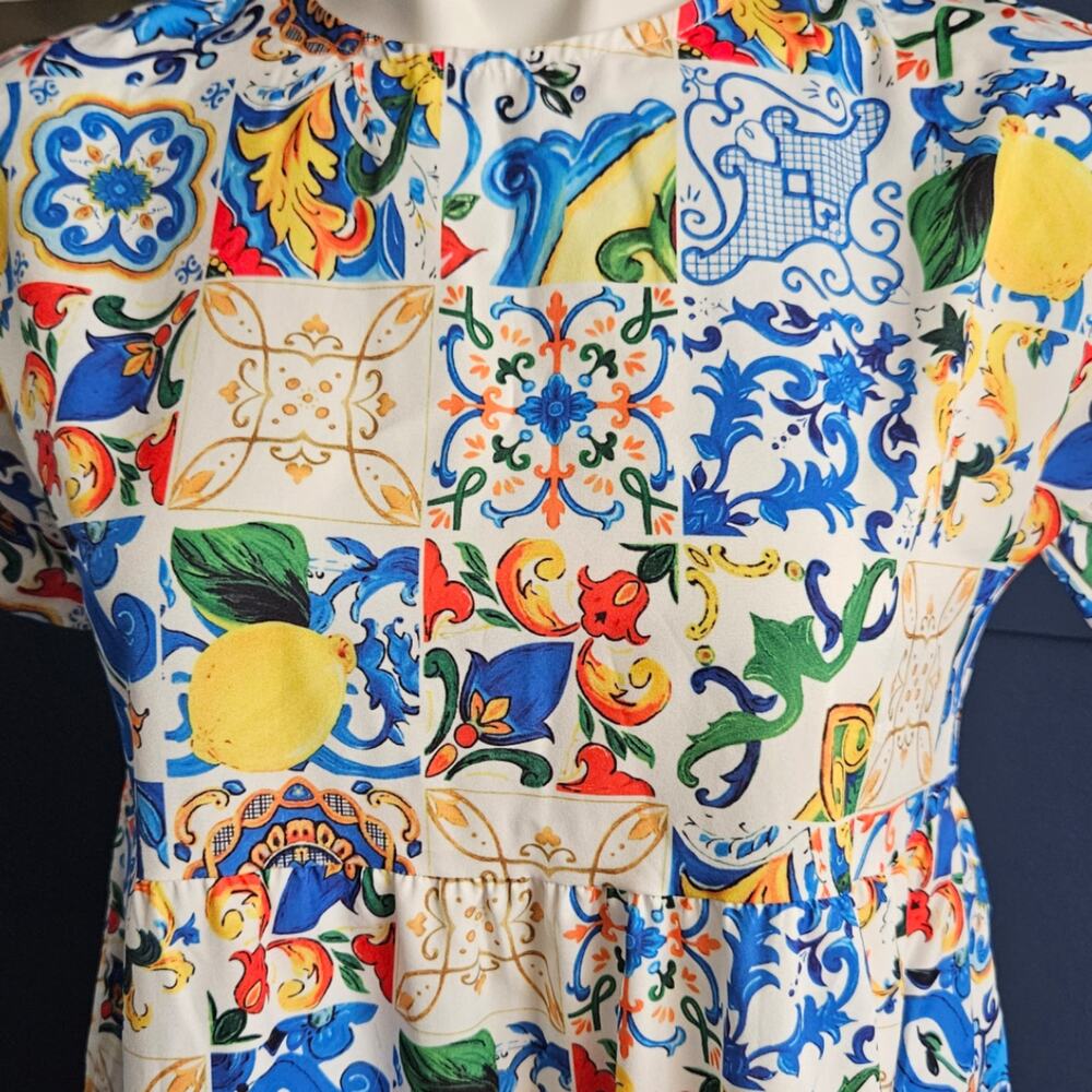 Shein Italian Lemon Tile Print Baby doll Dress Sz small - Picture 3 of 4